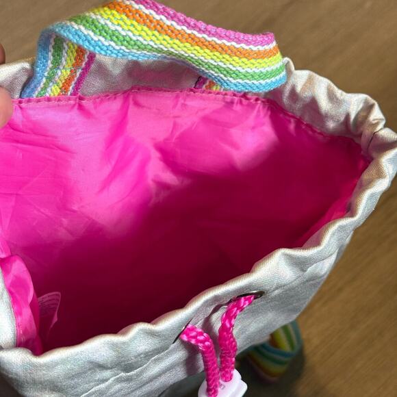 Iridescent Drawstring Bag Backpack with Rainbow Canvas Adjustable Straps - Picture 6 of 12